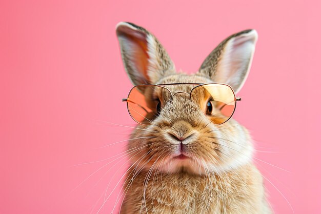 Adorable funny bunny with sunglasses on a colored background Generative Ai