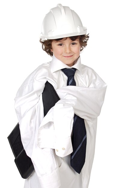 Adorable future architect over a white background