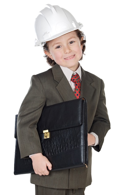 Adorable future architect over a white background