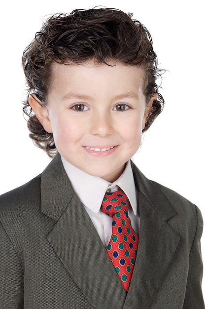 Adorable future businessman a over white background