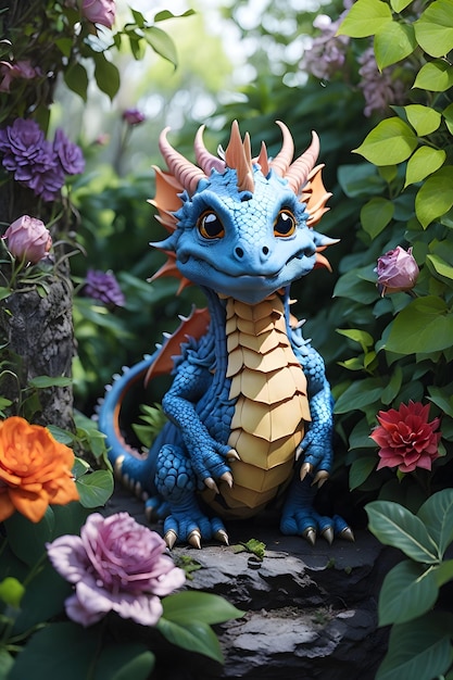 Adorable Garden Dweller the Cute Dragon AI Generative