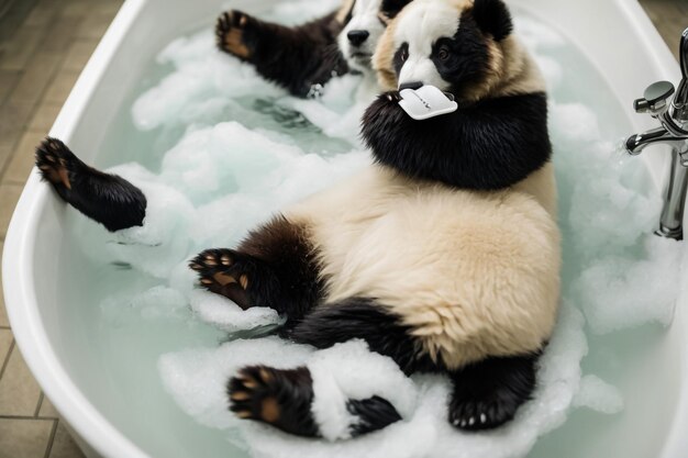 Adorable giant panda facing camera in nature