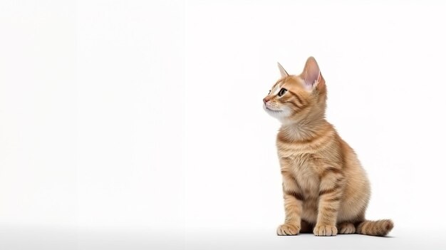 Adorable ginger cat standing on empty white background