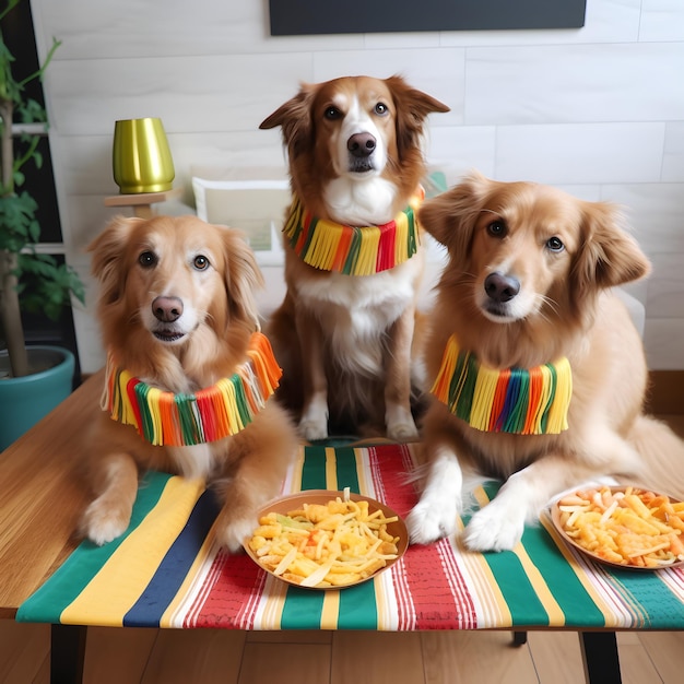 Adorable golden retriever dogs with mexican food Happy Cinco De Mayo fashion