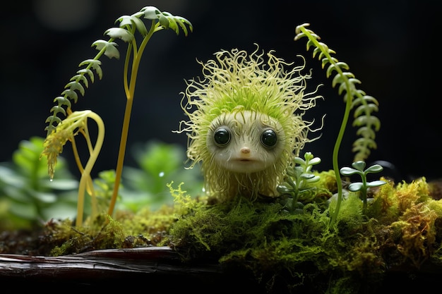 Adorable Growth Plant Thrives Amidst Mossy Background Nature's Delicate Beauty Unfolding Captivating Scene of Tender Life Generative Ai