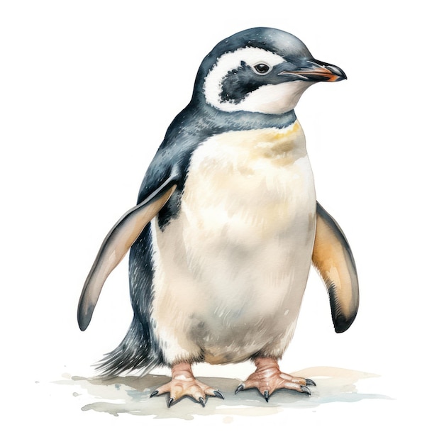 Adorable Handpainted Watercolor Penguin Clipart on White Background AI Generated