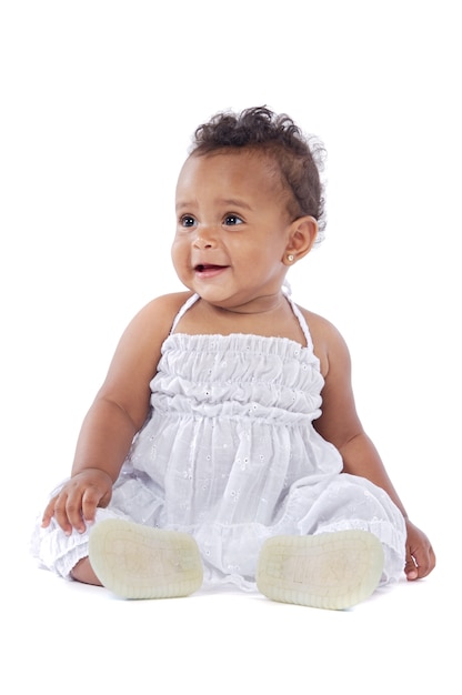 Photo adorable happy baby a over white background