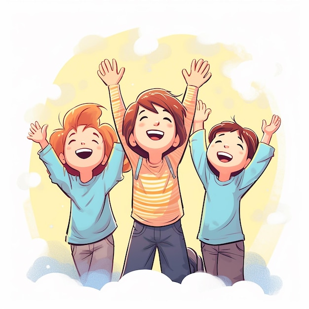 Adorable Happy Kids on Watercolor Illustration