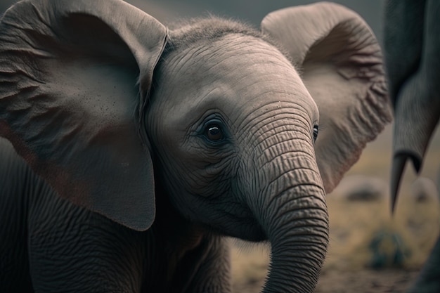 The adorable head of a wild elephant is seen in close proximity