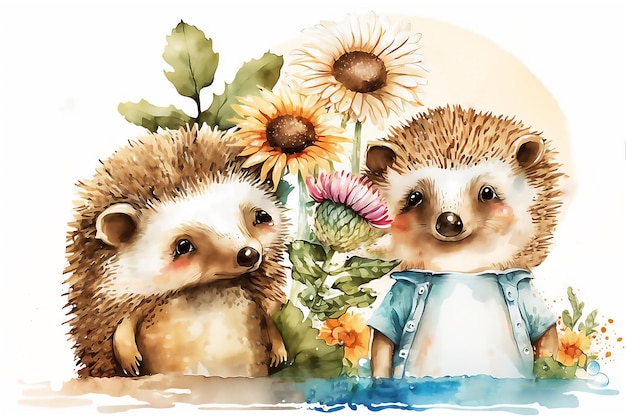 Adorable hedgehog Watercolor illustration Generated AI