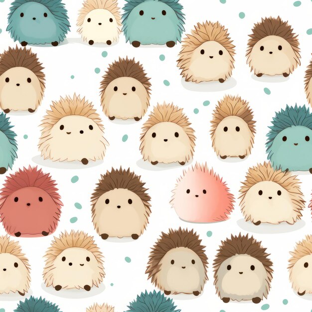 Adorable hedgehogs a kawaiiinspired seamless pattern