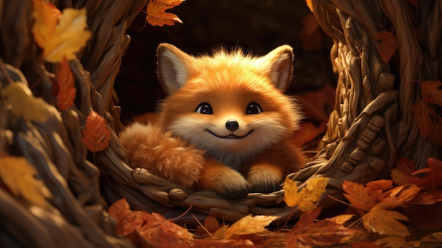 An adorable illustration of a fox curled up in a cozy den