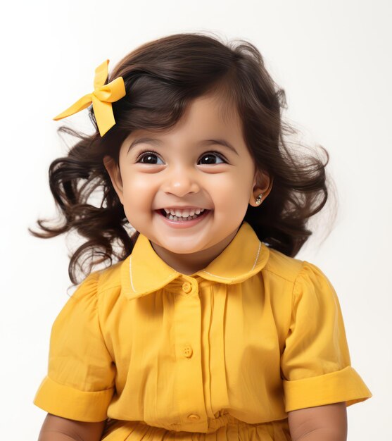 Foto adorabile bambina indiana con un abito alla moda e un sorriso radioso