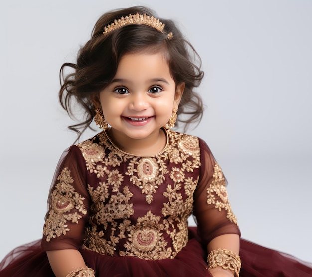 Adorable Indian Baby Girl in Pastel Pink Crop Top and Frilly White Skirt Beaming with Delight