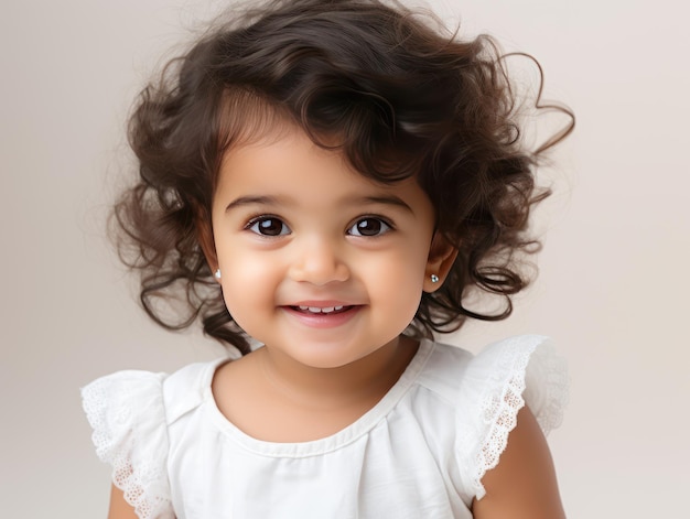 Photo adorable indian baby girl in trendy outfit joyful smile and expressive eyes