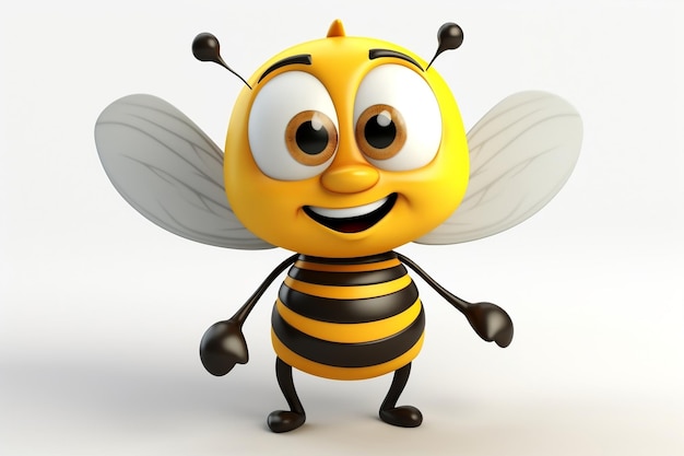 Adorable Isolated White 3D Bee Cartoon Illustration Generative AI