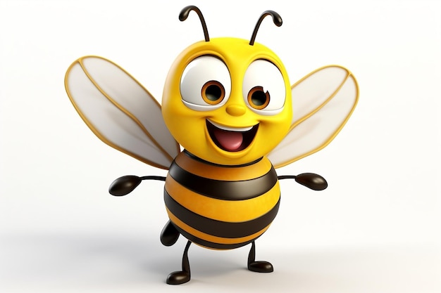 Adorable Isolated White 3D Bee Cartoon Illustration Generative AI