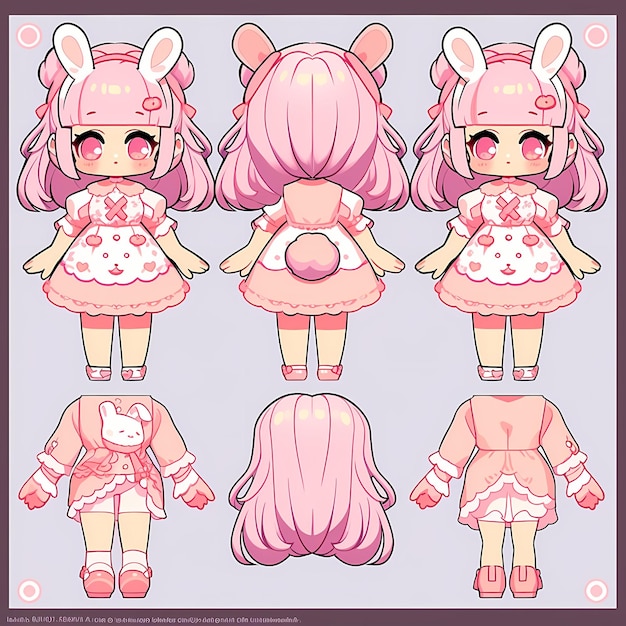 Adorable Kawaii Chibi Anime Character Model Sheet Art in Cute Japanese Cartoon Style