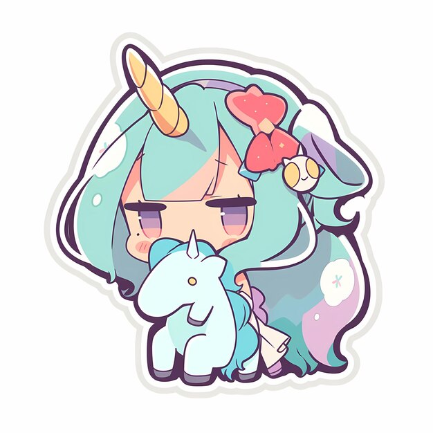 Cute unicorn kawaii chibi drawing style Royalty Free Vector