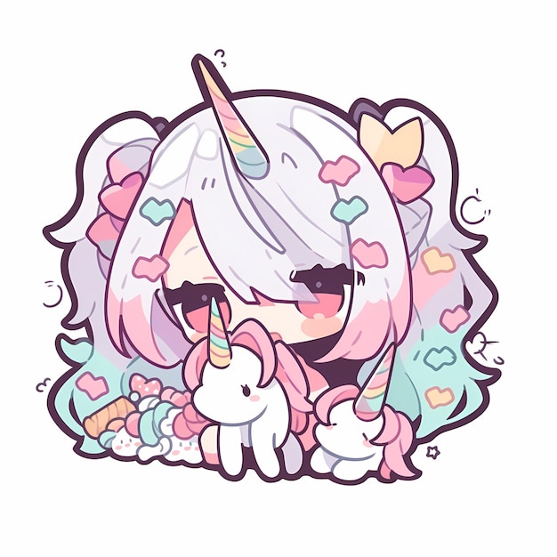 Cute unicorn kawaii chibi drawing style Royalty Free Vector
