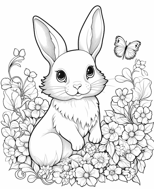 Adorable Kawaii Rabbit Coloring Page for Kids