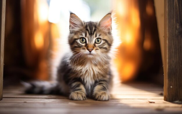 Adorable Kitten Playfully Hiding in a Cardboard Box