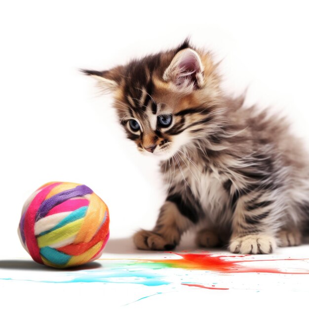 Adorable Kitten Playing with Ball of Yarn