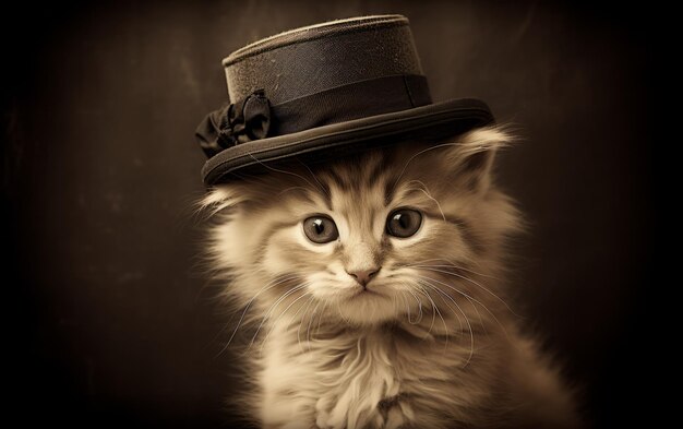 Adorable Kitten with a Nostalgic Hat