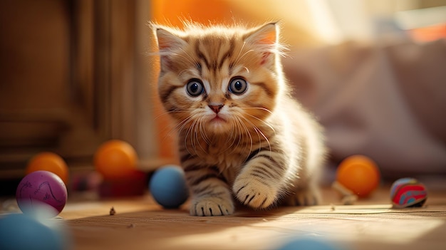 Adorable kitten with whiskers portrait of a young domestic cat