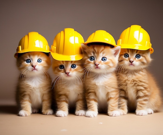 Adorable Kittens in Construction Hats Generative AI