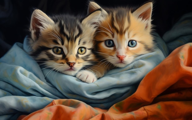 Adorable Kittens on a Cozy Blanket Generative AI