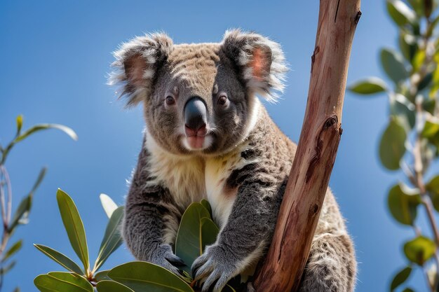 Foto l'adorabile koala nell'albero di eucalipto