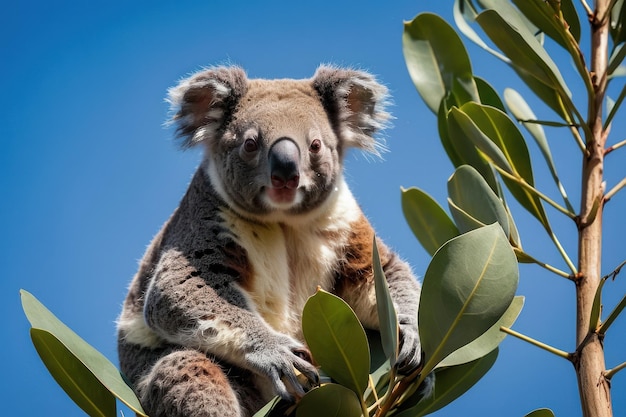 Foto l'adorabile koala nell'albero di eucalipto