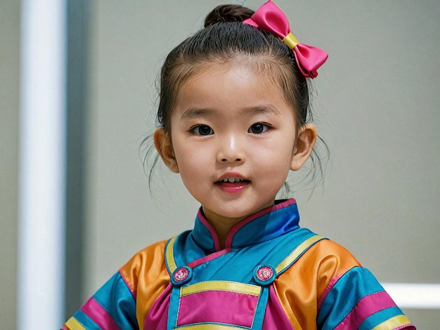 Photo adorable korean toddler in hanbok generative by ai