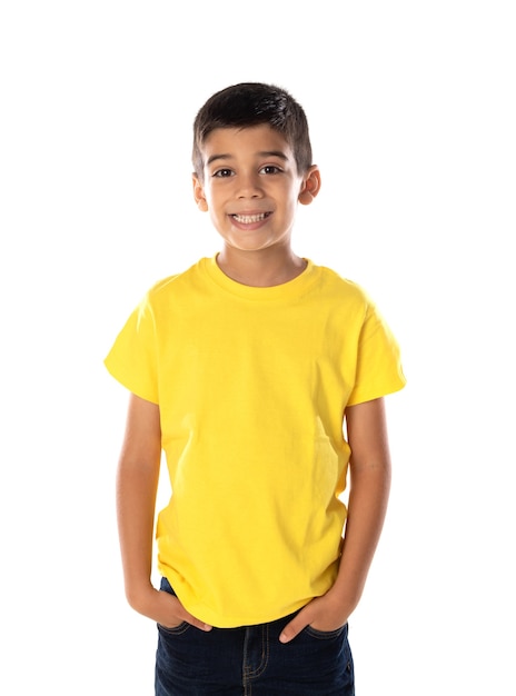 Premium Photo  Man in yellow t-shirt. space for your logo or design.  mockup for print