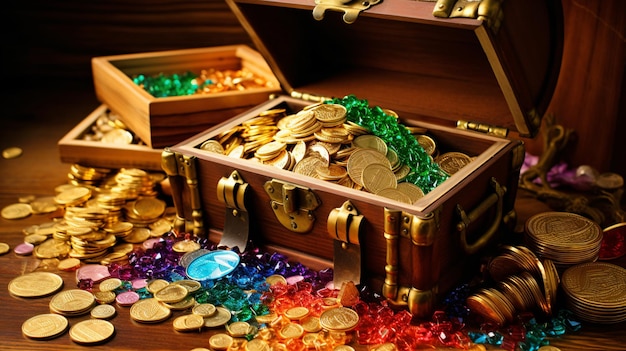 An adorable leprechaun treasure chest filled with gold