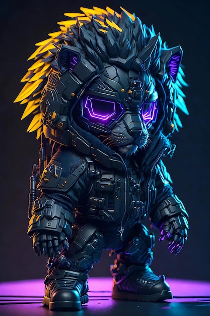 adorable lion soldier cyberpumk style