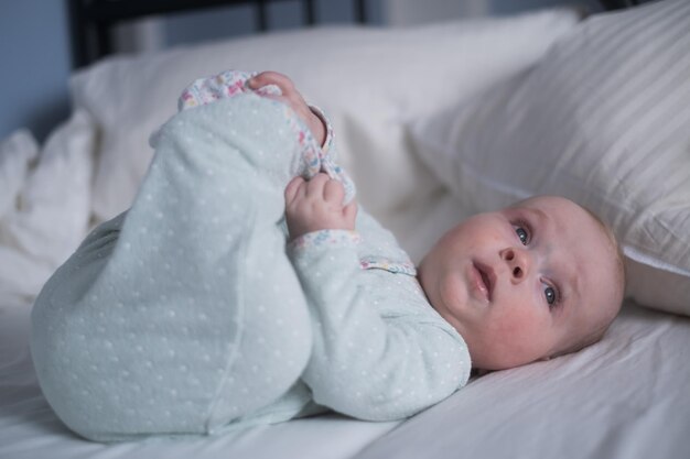 Adorable little baby portrait. Cute baby girl indoor