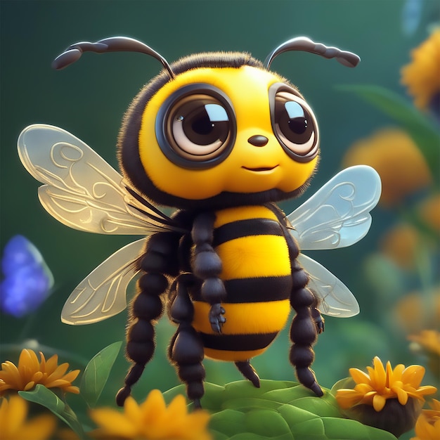 Adorable Little Bee Cartoon Is Fluffy Cute Big Doll Eyes Very Neat Digital