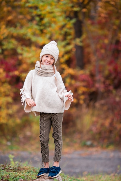 Adorable little girl at beautiful autumn day outdoors