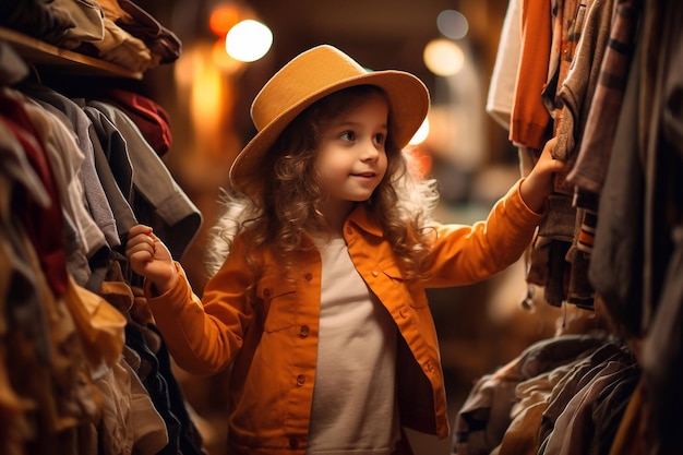 Adorable little girl choosing clothes