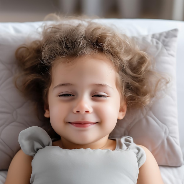 Adorable little girl sleeping with toy in her bed