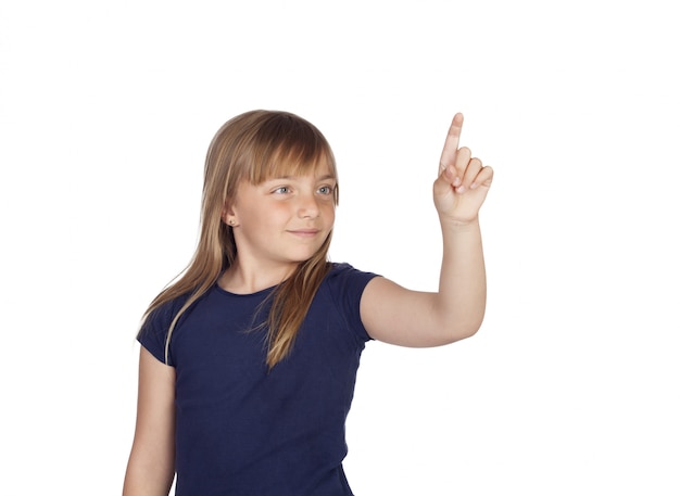 Photo adorable little girl with a dark blue t-shirt