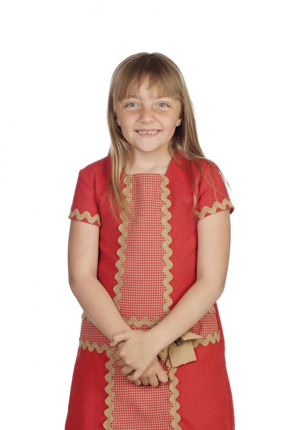 Adorable little girl with an elegant red dress