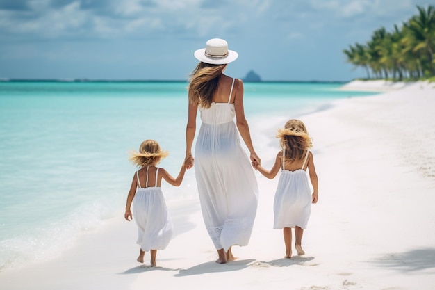 Adorable little girl with her parents on the beach