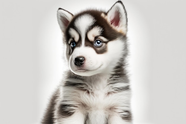 Adorable little husky puppy on white background