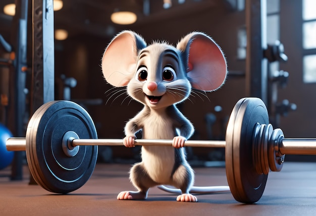 Adorable little mouse lifting weights Generative AI