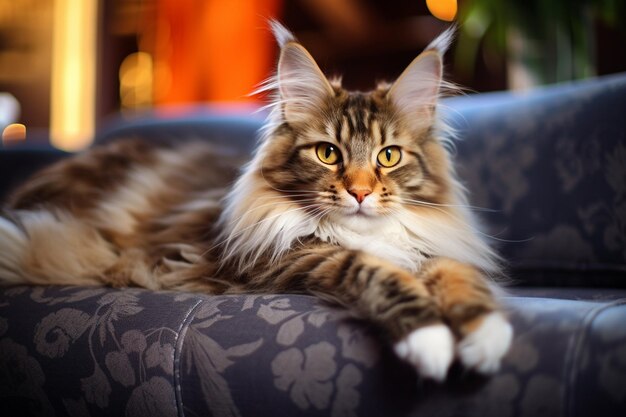 Adorable maine coon cat on the sofa