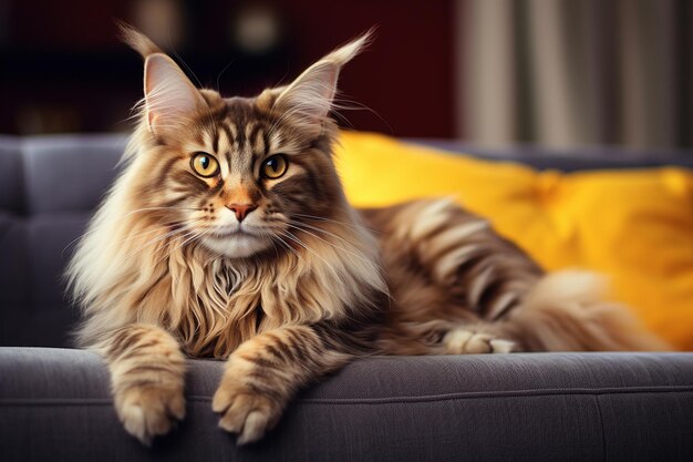 Adorable maine coon cat on the sofa