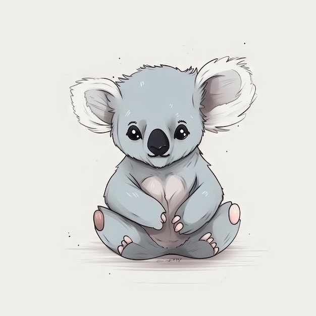 Adorable Minimalist Digital Drawing of a Koala on White Background